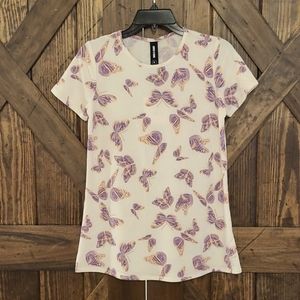 Small Agnes & Dora Fitted Tee Ivory/Orchid Butterf